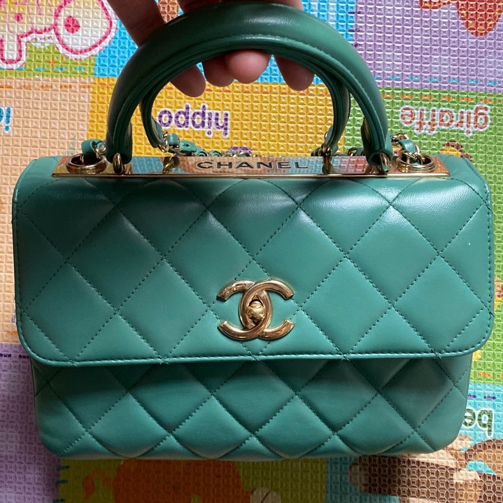 chanel Lambskin Quilted Small Trendy CC Flap Dual Handle Bag Light Green